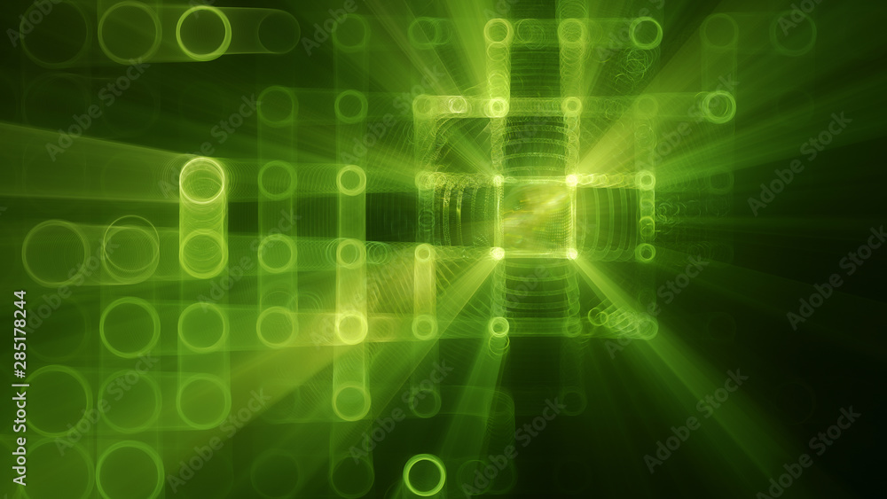 Poster abstract background element. fractal graphics 3d illustration. wide format composition of grid cells