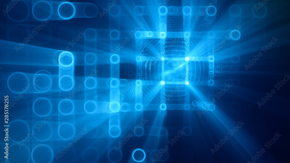 Poster abstract background element. fractal graphics 3d illustration. wide format composition of grid cells