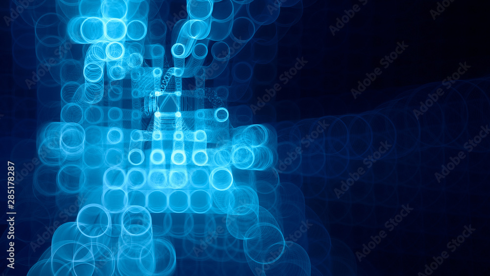 Poster abstract blue and black background element. fractal graphics 3d illustration. wide format compositio