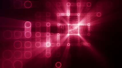 Abstract background element. Fractal graphics 3d illustration. Wide format composition of grid cells and circles. Information technology concept.