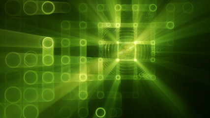 Abstract background element. Fractal graphics 3d illustration. Wide format composition of grid cells and circles. Information technology concept.