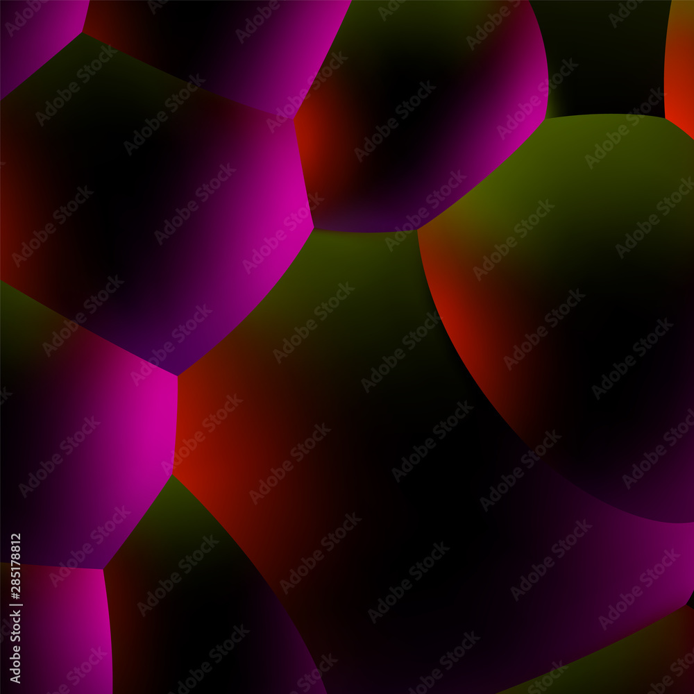 Poster Abstract background with neon glowing dark balls or foam in 80s synthwave style