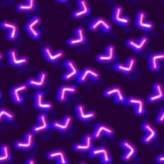 Neon seamless pattern with 80s style shapes and glowing purple