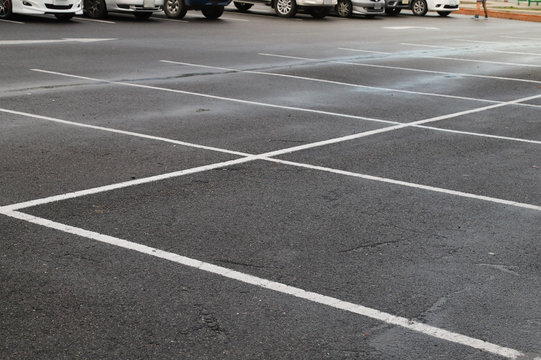 Image Of Empty Parking Area After Raining. 