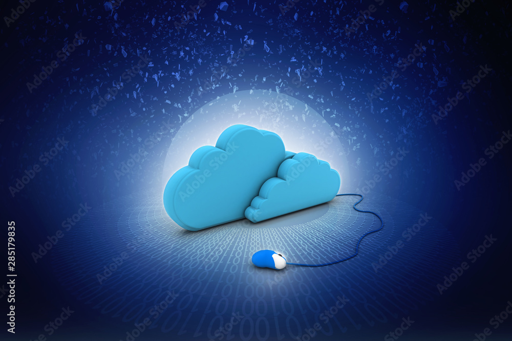 Poster 3d rendering blue cloud connected computer mouse