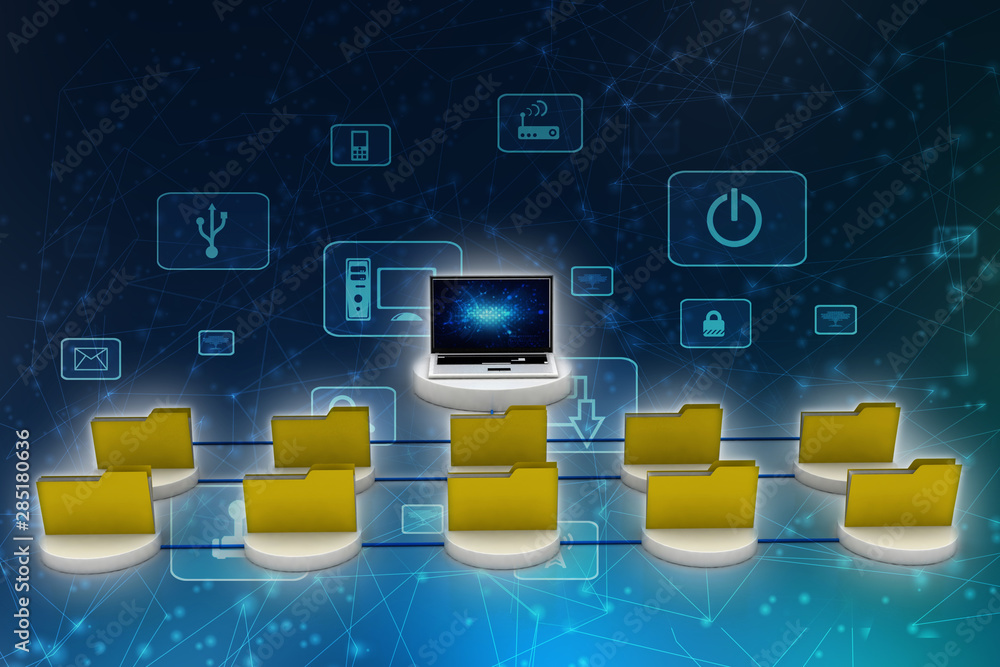 Poster 3d rendering computer folder network
