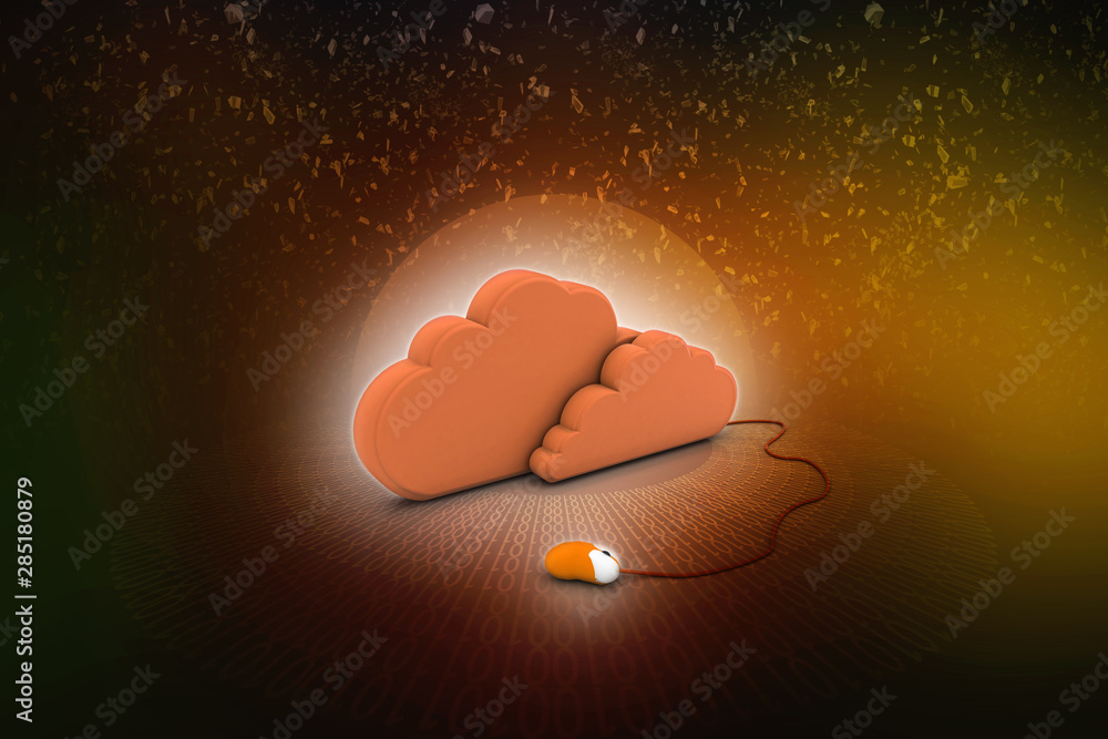 Poster 3d rendering blue cloud connected computer mouse