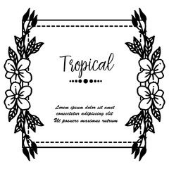 Template tropical, with beautiful spring flower frame, for design of card. Vector