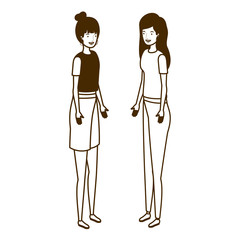 silhouette of young women standing on white background