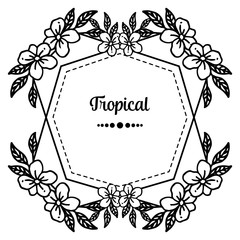 Template tropical, with beautiful spring flower frame, for design of card. Vector