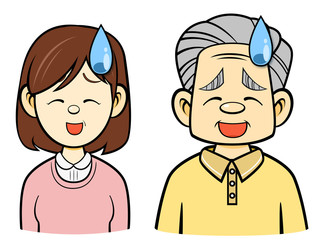 苦笑いの高齢者（線画）