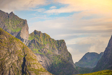 Naklejka premium Fjord and mountains landscape. Lofoten Norway