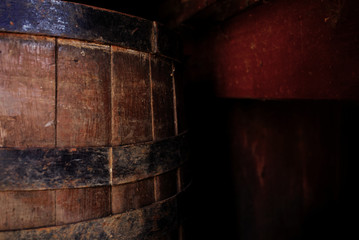 Old barrels in wine cellar