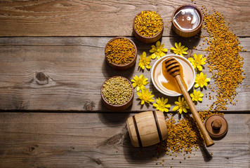 beekeeper's still life on wooden background
