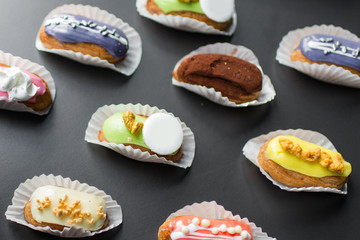 beautiful and tasty croissants lie on a white wooden tray a plate