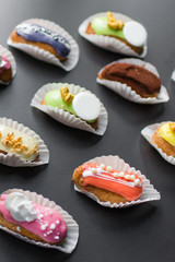 beautiful and tasty croissants lie on a white wooden tray a plate