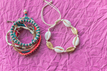 Fashionable trendy concept, bracelets and other accessory 