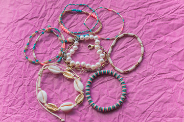 Fashionable trendy concept, bracelets and other accessory 