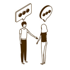couple of people standing with speech bubble on white background