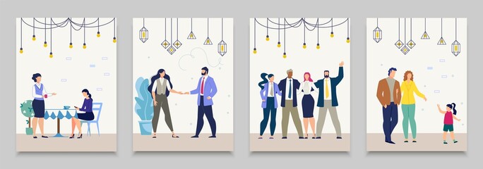 Business People Life Situations Flat Vector Set