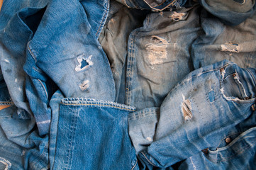 Old jeans vintage levis Big E blue abstract background - obrazy, fototapety, plakaty