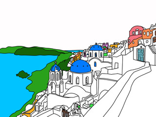 그리스 산토리니 섬, 일러스트 