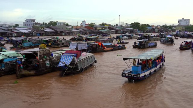 traditional Cai Rang Floating Market in Can Tho city, Mekong Delta, South Vietnam.