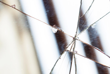 Broken and broken glass many cracks