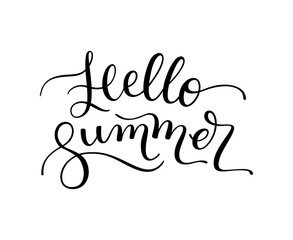 Hand lettering Hello Summer isolated on white background. Template for card, poster, print.