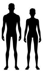 Male and female body silhouette. Isolated perfect image symbols man fnd woman on white background. Vector illustration.