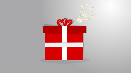 Red Simple Present Gift with Light Bulb Vector with Gradient Background for Designs Invitations Posters etc.