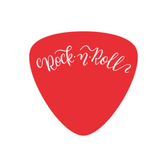 Rock and roll hand lettering on plectrum.