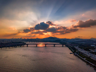 Fototapeta na wymiar han river at sunset seoul city south korea