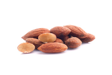 group of almonds isolated on white