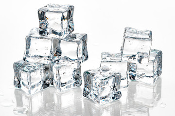 ice cubes on white background.