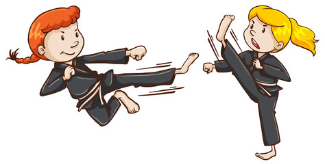 Girls fighting karate in black unifroms © blueringmedia