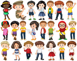 Set of happy children waving hello