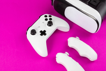 VR Headset on color table background