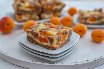 home made chocolate apricot cake with sweet streusel