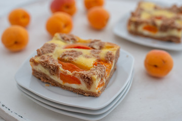 home made chocolate apricot cake with sweet streusel