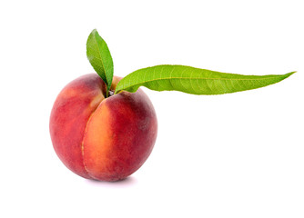Ripe peach on white background
