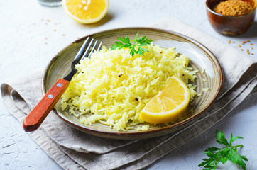 Yellow Rice, Turmeric Rice wih Lemon, Ginger and Fenugreek