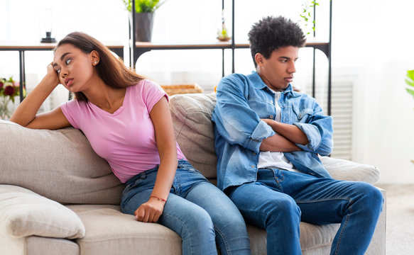 Relationship Problem. Black Teenage Couple Ignoring Each Other After Argument