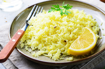 Yellow Rice, Turmeric Rice wih Lemon, Ginger and Fenugreek
