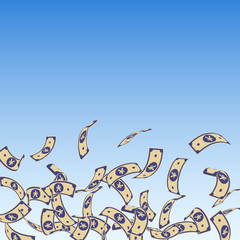 Chinese yuan notes falling. Floating CNY bills on 