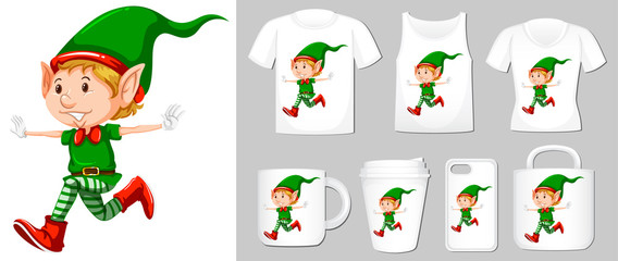 Graphic of christmas elf on different product templates