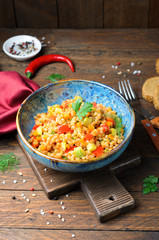 Spelt with Vegetables in a Bowl, Tasty Vegetarian Meal