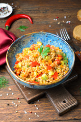 Spelt with Vegetables in a Bowl, Tasty Vegetarian Meal