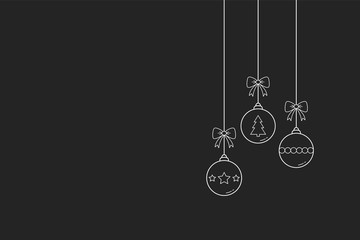 Empty Christmas background with beautiful hanging baubles. Festive decoration. Vector
