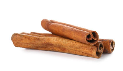 Aromatic cinnamon on white background